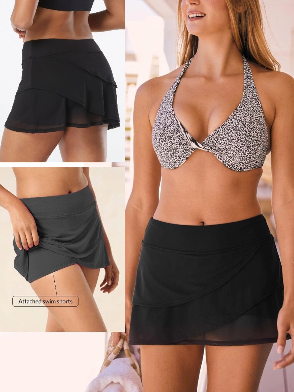 Coco Reef Black Illusion Mesh Overlay Swimsuit Skirt Skort Bottom Size S
